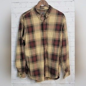 St John's Bay Men's Plaid Button Down size Lg Premium Twill Red Beige